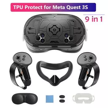 7 в 1 Аксессуары Meta Oculus Quest 3s 3 S VR Гарнитура Чехол Контроллер Ручки Ремешок для руки Накладка на лицо Силиконовый интерфейс для лица Линза розовый