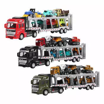 7 в 1 игрушечный транспортный грузовик из сплава с функцией инерционного движения, модель игрушечного грузовика с 6 небольшими инженерными машинами 12,6 дюйма