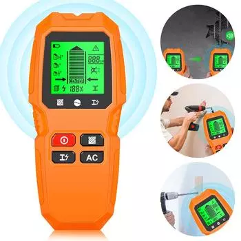 7 в 1 Инструмент для поиска стоек с ЖК-дисплеем Электрический сканер для стен Датчик высокой точности для проводов переменного тока Металлические стойки Деревянные балки Трубы оранжевый