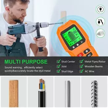 7 в 1 Электрический настенный сканер Датчик с ЖК-дисплеем Детектор стоек Высокая точность для проводов переменного тока Металлические стойки Деревянные балки Трубы оранжевый