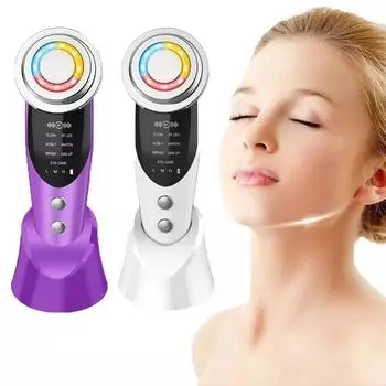 7 в 1 Массажер для подтяжки лица RF EMS Микротоковое омоложение кожи Свет для лица Мезотерапия Антивозрастной аппарат для красоты и устранения морщин белый