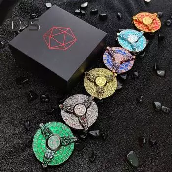 7-в-1 металлический спиннер для игральных костей, портативный винтажный дракон, прочный цинковый сплав, гироскоп, компас, игральные кости, реквизит для ролевых игр, подарок на день рождения чёрный