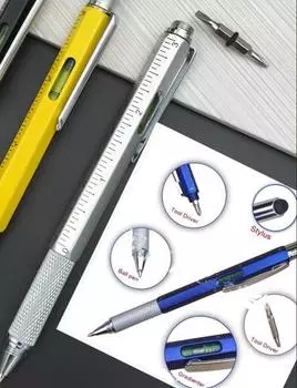 7 в 1 многофункциональная шариковая ручка с современным ручным инструментом, измерительной линейкой, стилусом для экрана, отверткой, сенсорным спиртовым уровнем синий