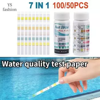 7 в 1 Питьевая вода Плавательный бассейн Тестовая бумага Ph Тестовая бумага Тестовая бумага для проверки качества воды Ядерное загрязнение Ядерные сточные воды Тестовая полоска для проверки качества воды 50pcs белый