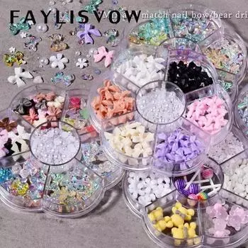 7 в 1, смешанные стили, украшение для ногтей, стразы, жемчуг, бусины, бантик, медведь, аксессуары для ногтей