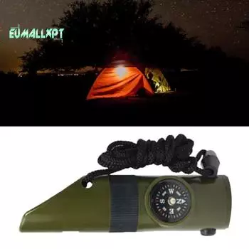 7 в 1 уличный свисток для выживания SOS с компасом, термометром, светодиодной лупой, инструментами