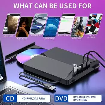7-в-1 USB 3.0 Type-c внешний DVD RW CD привод Burner Reader Player Оптический привод внешний для ПК ноутбуков настольных компьютеров iMac чёрный