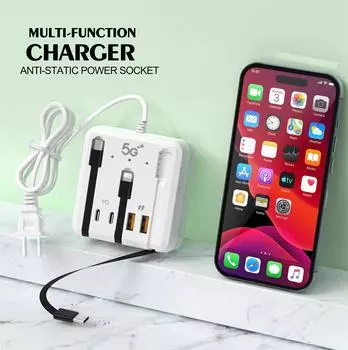 7 в 1 USB зарядное устройство с выдвижным USB кабелем USB C зарядное устройство для iPhone Xiaomi сотовый телефон планшет несколько устройств удлинитель гнездо 4USB US