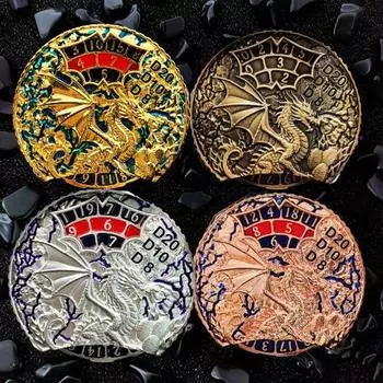 7-в-1 Винтажная рулетка с драконьими костями Спиннер Сверхпрочный цинковый сплав Вращающиеся металлические резные драконьи кости Реквизит для ролевых игр в настольную игру