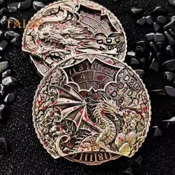 7-в-1 Винтажная рулетка с драконьими костями Спиннер Сверхпрочный цинковый сплав Вращающиеся металлические резные драконьи кости Реквизит для ролевых игр в настольную игру античный бронзовый