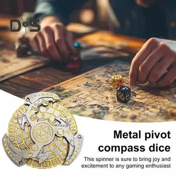 7-в-1 Винтажная рулетка в стиле панк, спиннер, прочный вращающийся металлический резной компас, игральные кости для ролевых игр в настольную игру RPG жёлтый