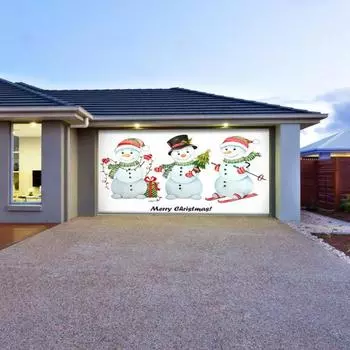 7 x 16 футов рождественские украшения для гаражных ворот баннер Санта-Клаус Снеговик Рождественский фон зимний Крытый Открытый Рождественский праздник 480x210cm E