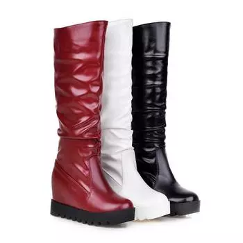 7/Женские ботинки на наклонном каблуке просты и удобны.. Новые однотонные осенне-зимние женские ботинки большого размера на толстой подошве 35 красный