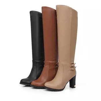 7/Женские ботинки на высоком каблуке, простые и элегантные, ботинки на толстом каблуке, новые осенние и зимние женские ботинки большого размера. 34 чёрный