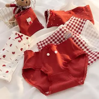 7A Антибактериальное детское нижнее белье класса А из хлопка красного цвета из чистого хлопка, трусы-треугольники для девочек со средней талией M 6 Random color