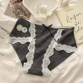 «7A Антибактериальное нижнее белье для девочек со средней посадкой из кружева и хлопка — женские большие размеры» XL (for 110-140 jin) чёрный