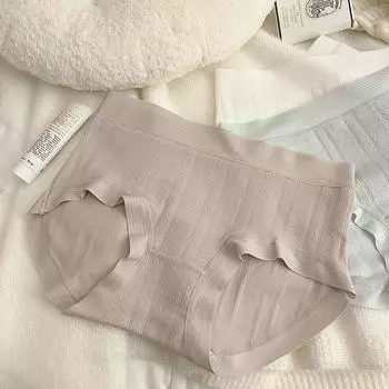 7A Антибактериальное нижнее белье для девочек из чистого хлопка без следов Треугольные трусики со средней талией M кремовый