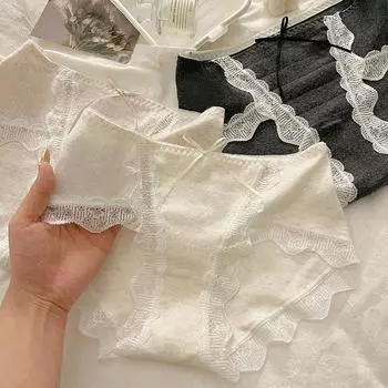 7A Антибактериальное нижнее белье для женщин Чистый хлопок промежность А-класса Детские хлопковые трусы средней талии Бесшовные кружевные края Сексуальные треугольные трусики L светло-серый