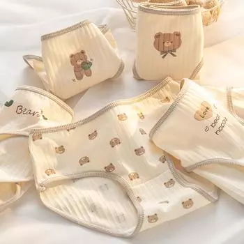 7A антибактериальное женское нижнее белье из чистого хлопка класса А для малышей и девочек с милым медвежонком на талии, трусики с треугольными чашечками на бедрах M