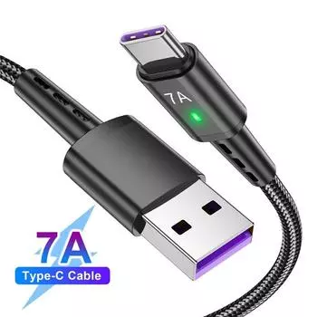 7A Быстрый USB-кабель Type C Кабель для быстрой зарядки Кабель для передачи данных Провод для MacBook Xiaomi Samsung USB-кабель Type C для Huawei 0.3m