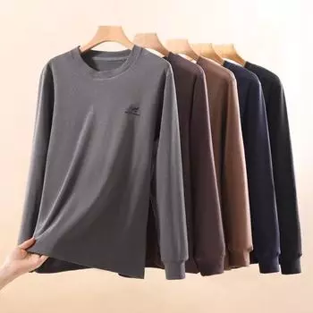 7A Мужская приталенная антибактериальная рубашка с круглым вырезом: Двухсторонний отшлифованный теплый топ на осень/зиму. L