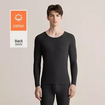 7A Мужской бесшовный катионный антибактериальный термобелье - Топ с круглым вырезом и брюки против пиллинга для осени 190(XXXXL) чёрный