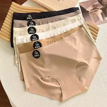 7A шелковые трусики с промежностью, женские бесшовные трусы-бикини из ледяного шелка, летнее нижнее белье со средней талией M белый
