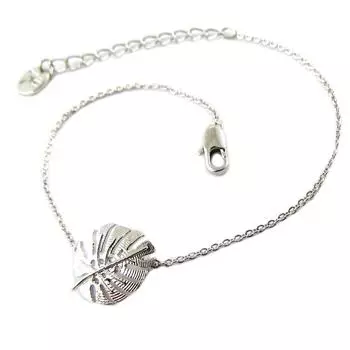 7bis [Q1330] - Браслет ручной работы Джунгли серебро (листья монстеры) - 13x11 мм