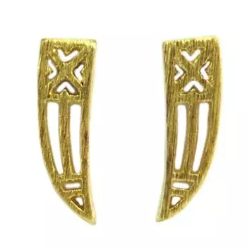 7bis [Q6097] - Серьги крафт Бохо золото - 13х4 мм (зуб)