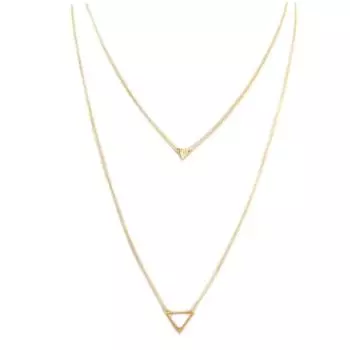 7bis [Q6251] - Колье ручной работы 2 ряда Бохо золото (треугольники) - 13 и 5 мм