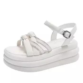 7cm Breathable Casual Slippers Rhinestone Summer Bling Slippers Luxury Platform Wedge Flats Leisure Sandals Elegance Women Shoes 34