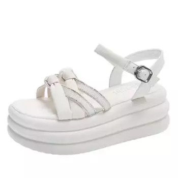 7cm Breathable Casual Slippers Rhinestone Summer Bling Slippers Luxury Platform Wedge Flats Leisure Sandals Elegance Women Shoes 35 чёрный