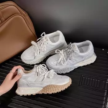 7CM inner height increase leather German training shoes 2025 early spring platform versatile polished Forrest Gump shoes casual sports shoes wome 34