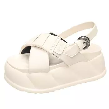 7CM Luxury Designers 2024 Fashion Leather Women Platform Sandals Chunky Sports Wedge Shoes For Woman Summer Students Shoes Large 36 бежевый