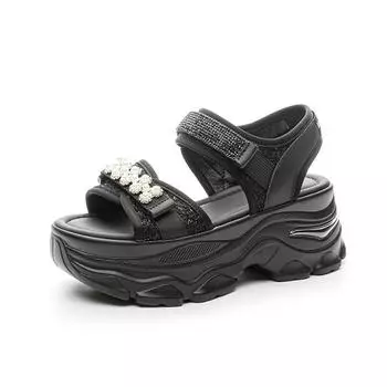 7CM New Air Mesh Breathable New Women Sandals Comfy Shoes Fashion Summer Fish Toe Platform Wedge High Hidden Heels Ladies 34