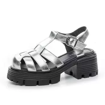 7CM Patent Genuine Leather Chunky Sneakers Slippers Summer Platform Wedge Weaving Hollow Sandals Slipper Flats Pumps Women Shoes 34