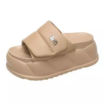 7 см ретро римские каблуки массивные сандалии женские без застежек на высокой платформе пляжные тапочки женские летние толстые шлепанцы Sandalias Mujer 34 бежевый