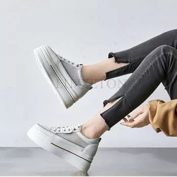 7 см пошив натуральной кожи женские туфли на танкетке кроссовки на платформе танкетке высокий каблук дышащие женские повседневные высокие туфли 32