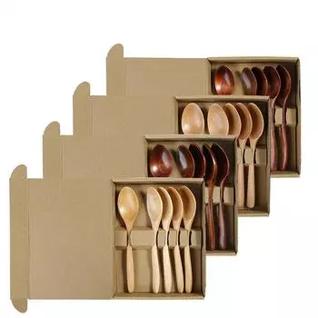 7inch 5/10PCS Long Handle Soup Wooden Spoon Fork Style Cooking Mixed Set Kichen Accessories