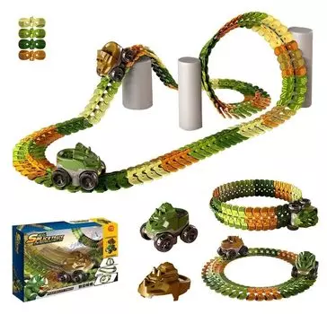 7JI Dinosaur Track Car Rail Set DIY Rail 92pcs Run and Won t Fall Dinosaur 360° Track Car Toy with Front Light LED Light Build Your Own Dinosaur