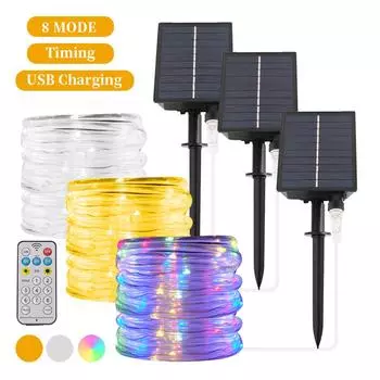 7M/12M/22M/32M Солнечная гирлянда, светодиодная солнечная лампа, наружная IP68, зарядка через USB, с дистанционным управлением, гирлянда для садовой гирлянды 7M 50LED