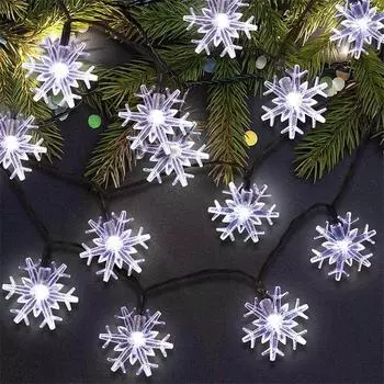 7M 50LEDs Solar Snowflake String Lights Christmas Lights Outdoor Snowflake Decorations Wedding New Year Decor Solar Lights