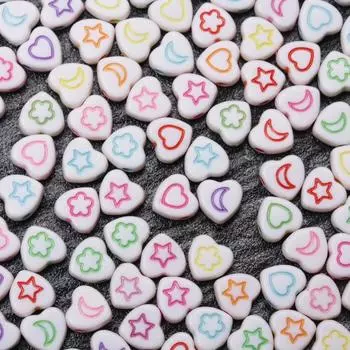 7mm 100pcs flat heart shape heart star moon pattern Beads for Jewelry Making DIY Handmade Bracelet Earring Necklace Craft Accessories