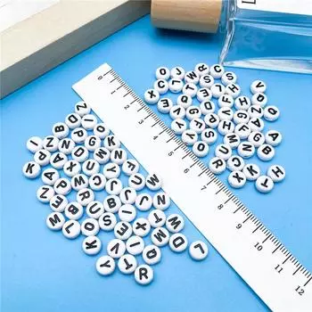 7мм 100шт Акриловые Плоские Круглые Бусины Черные Белые Разноцветные Бусины с Буквами Алфавита DIY Браслет Ожерелье Ювелирные Изделия Рукоделие Нанизывание Материалы чёрный