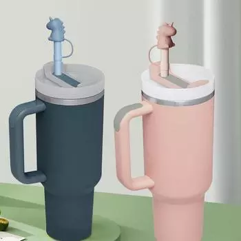 7Pc/Set Replacement Long Silicone Straw With Straw Cover Compatible With 40 Oz 30 Oz Cup Tumbler Accessories