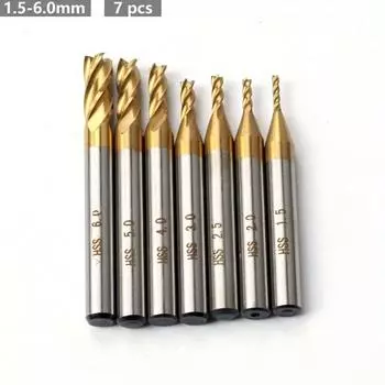 7Pcs/11Pcs Milling Cutters 4-Flute Titanium Coated HSS End Mill Set 1.5-10mm CNC Router Bit For Wood Steel Milling 1.5-6mm(7pcs)