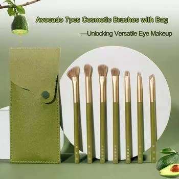 7pcs Avocado Soft Makeup Brushes with Bag Portable Eye Makeup Brushes Soft Eye Shadow Brushes for Beginners
