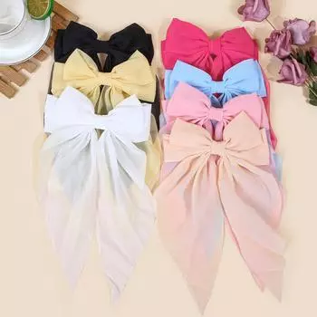 7pcs Elegant Large Bow Ribbon Hair Clip for Women Simple Solid Satin Spring Clip Ponytail Bow Hairpin Girls Hair Accessories