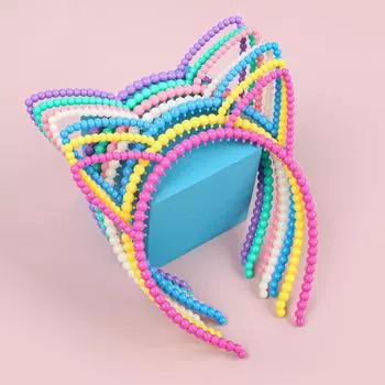 7PCS Girls Cat Ear Headbands Candy Color Kitty Ears Headband Plastic Teeth Hairbands Family Decoration Party Hair Accessories