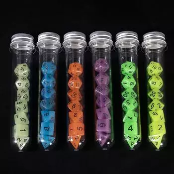 7pcs Luminous Polyhedral Dice Set with Tube Dragon Game Dice D4 D6 D8 D10 D% D12 D20 for Table Game DND RPG Roll Playing Game оранжевый